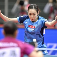 Kasumi Ishikawa faces Mima Ito during the women\'s final of the national table tennis championships on Sunday in Osaka. | KYODO