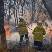 Crews battle a bush fire in Red Gully, Western Australia. | DEPARTMENT OF FIRE AND EMERGENCY SERVICES / VIA REUTERS   