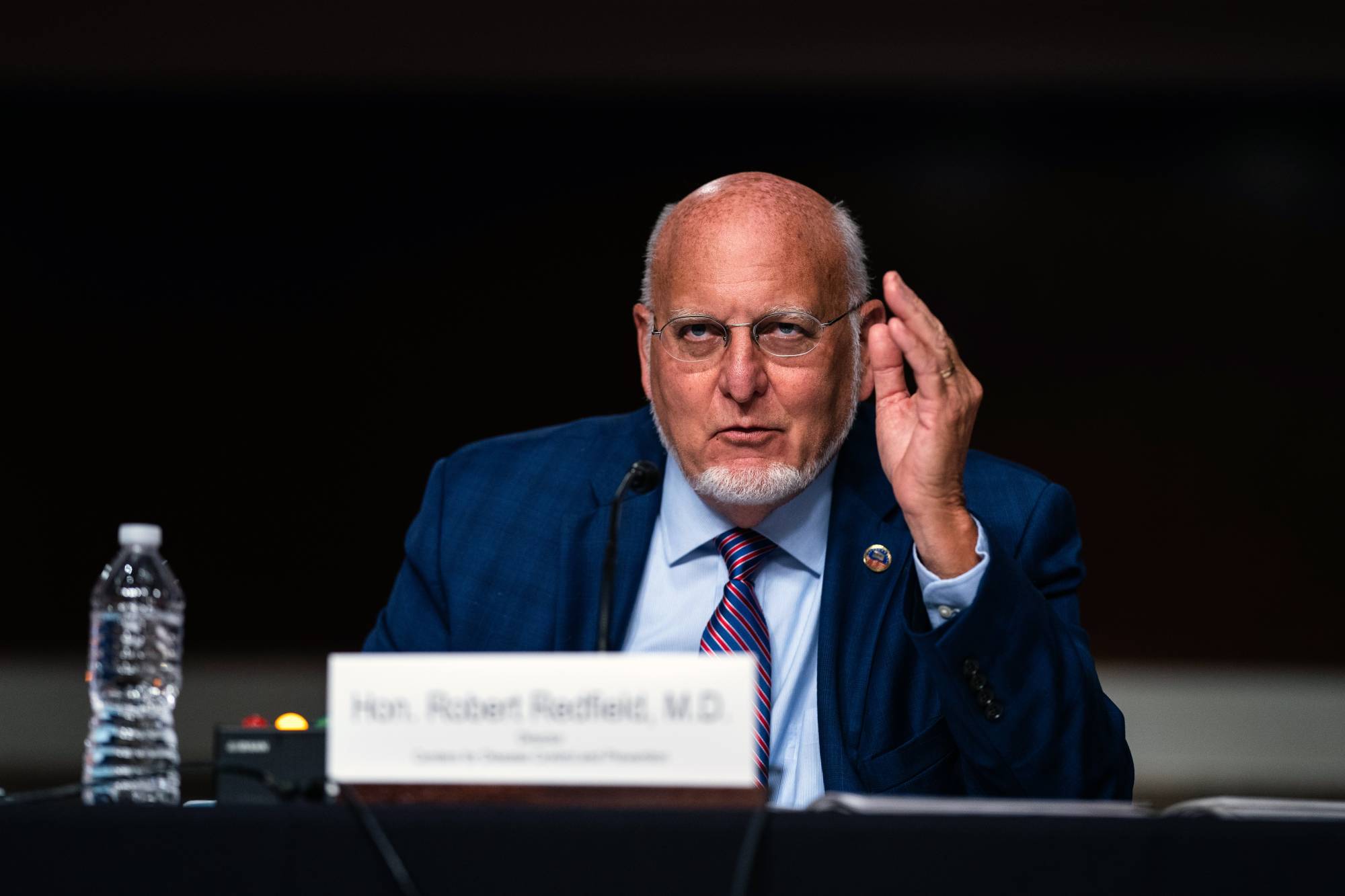 Robert Redfield, then the director of the U.S. Centers for Disease Control and Prevention, spears before a Senate committee in September. | Anna Moneymaker / The New York Times