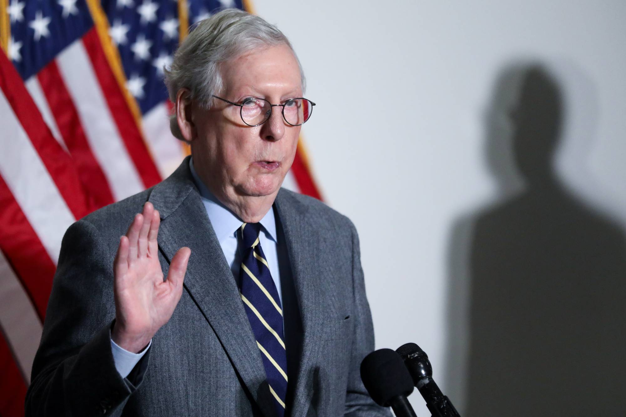 U.S. Senate Minority Leader Mitch McConnell speaks to reporters on Tuesday.  | REUTERS