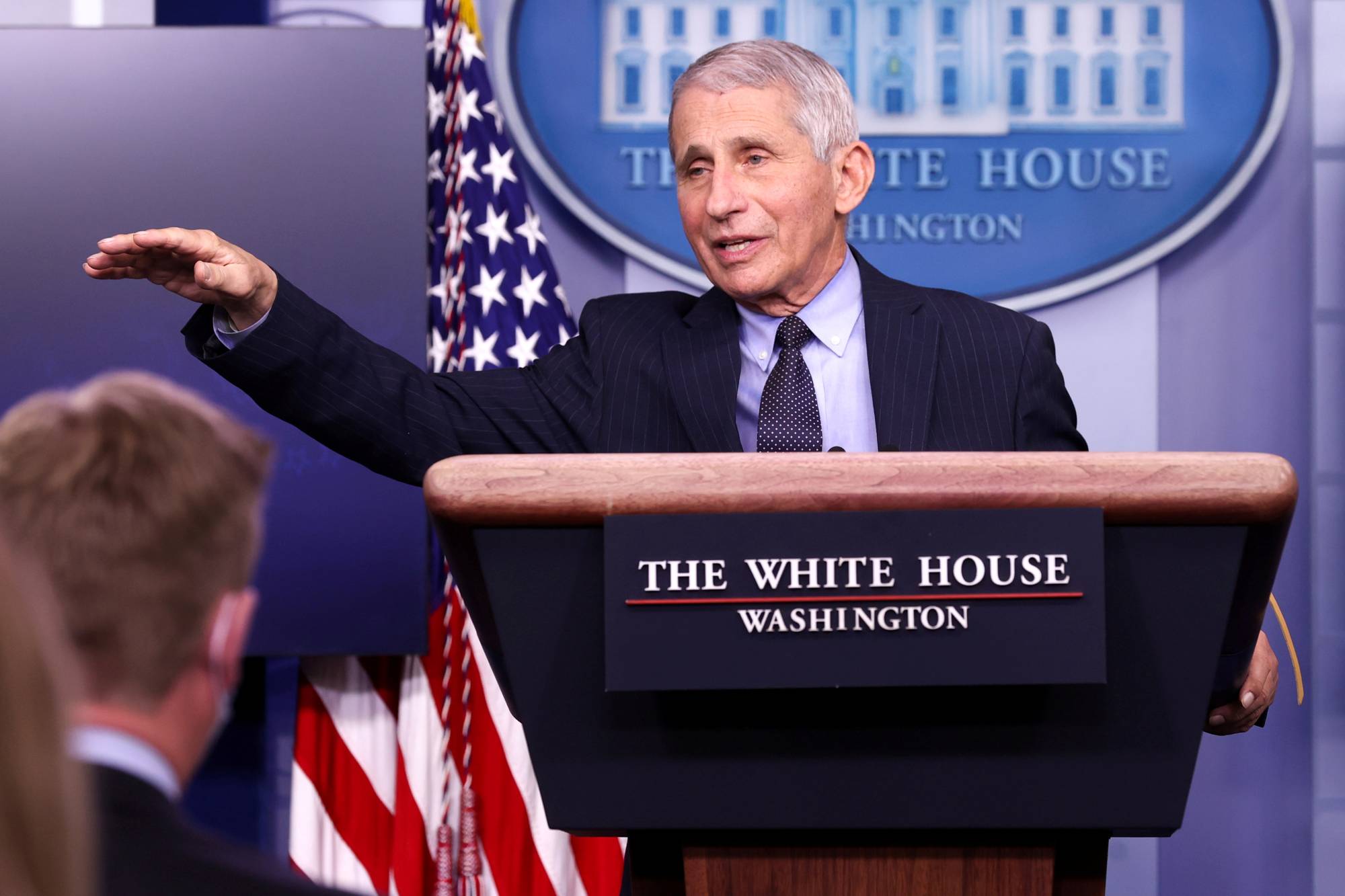 National Institute of Allergy and Infectious Diseases Director Anthony Fauci addresses a news briefing at the White House on Thursday.  | REUTERS 
