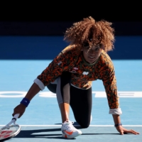 Naomi Osaka hits a return during a training session in Melbourne on Sunday ahead of the Australian Open.  | AFP-JIJI