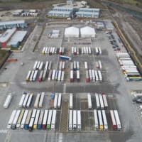 The median time truckers are spending in lines at Ashford, southeast England, is about 15 hours, global logistics platform Transporeon has found. | BLOOMBERG