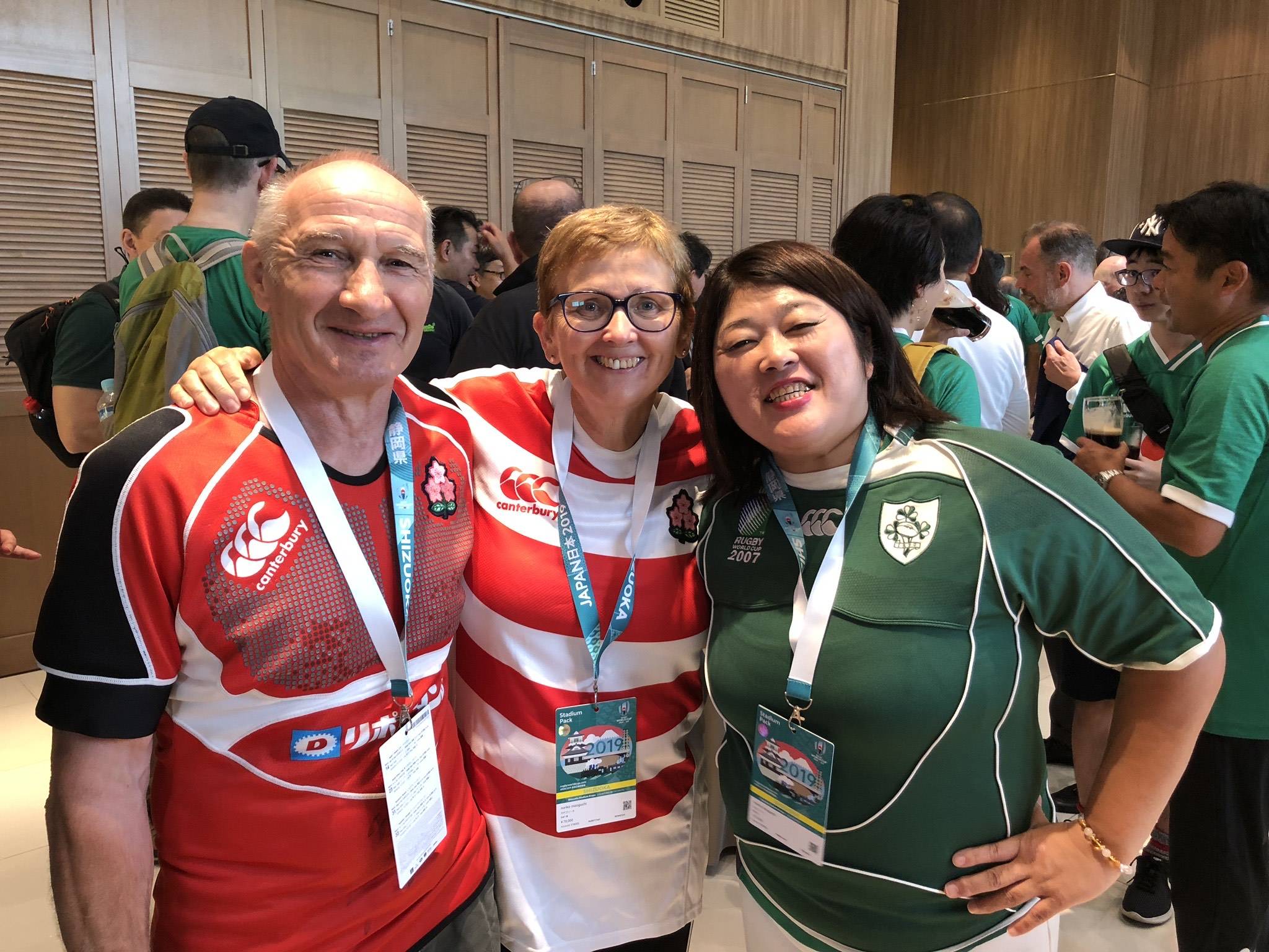 Noriko Mizoguchi poses with fans during the 2019 Rugby World Cup in Japan.  | COURTESY OF NORIKO MIZOGUCHI