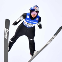 Sara Takanashi competes during a ski jumping World Cup event in Hinzenbach, Austria, on Friday. | AFP-JIJI