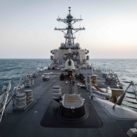 The USS John S. McCain destroyer conducts operations in the Taiwan Strait on Thursday. | U.S. NAVY