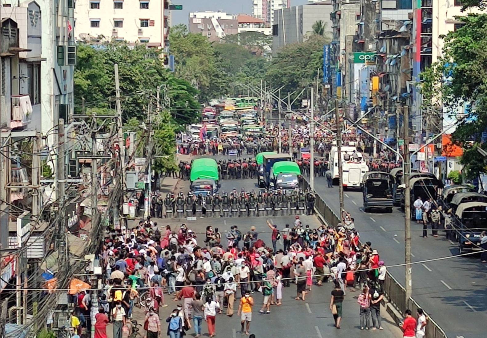 A demonstration against the military coup in Yangon, Myanmar, on Saturday. | Myanmar Now / via REUTERS