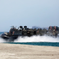 A landing craft air cushion vehicle takes part in amphibious landing exercises by the U.S.-Philippines at a military camp in Zambales province, Philippines, in April 2019.  | REUTERS