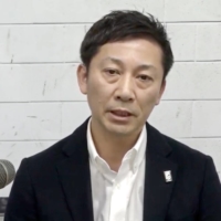 B. League Chairman Shinji Shimada speaks during an online news conference on Tuesday. | KAZ NAGATSUKA

