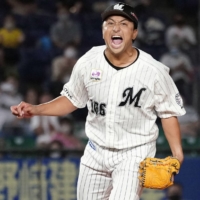 Hirokazu Sawamura appeared in 13 games for the Marines in 2020. | KYODO