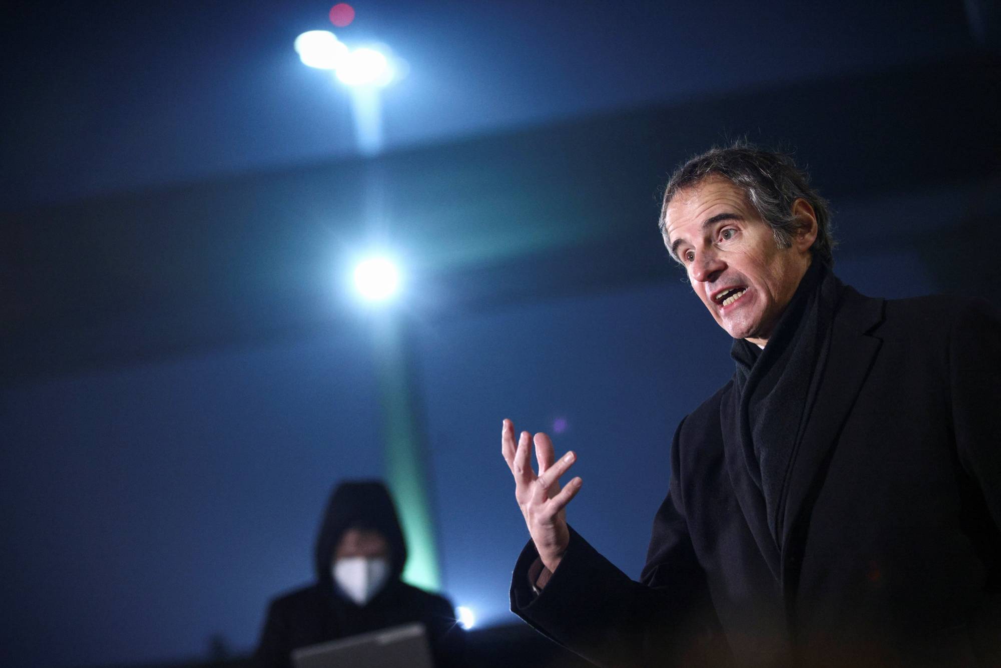 International Atomic Energy Agency chief Rafael Grossi addresses the media on Sunday upon his arrival from Tehran, at Vienna International Airport in Schwechat, Austria. | Reuters 
