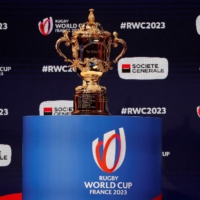 The Webb Ellis trophy is pictured during the draw for the 2023 Rugby World Cup on Dec. 14 in Paris. | REUTERS