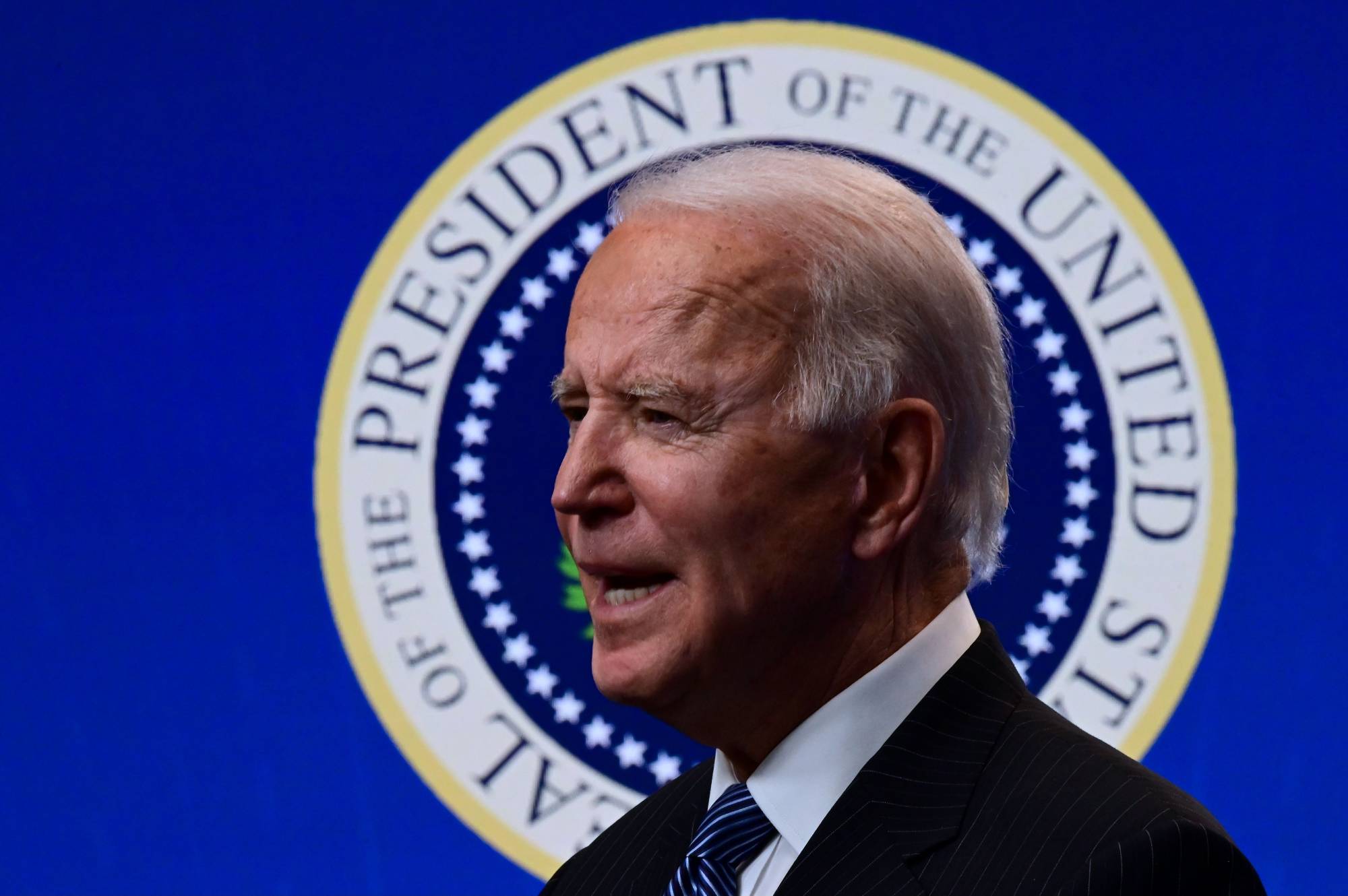 U.S. President Joe Biden delivers remarks before signing a 'Made in America' executive order at the White House in Washington on Jan. 25. In a bid to build supply chains less reliant on China, Biden is expected to sign another executive order in the coming days that lays out a new strategy for securing supply chains. | AFP-JIJI