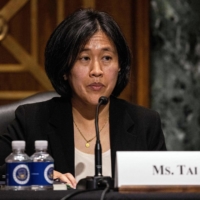 Katherine Tai, nominee to become U. S. trade representative, testifies before the Senate Finance Committee during her nomination hearing in Washington on Thursday. Tai promised committee members that she would aggressively enforce American trade rules against China, Mexico and other trading partners. | POOL / VIA THE NEW YORK TIMES