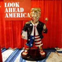 A statue of former U.S. President Donald Trump is seen at the Conservative Political Action Conference in Orlando, Florida, on Friday. | REUTERS