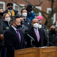 Stewart Loo, who leads the New York City Police Department’s Asian Hate Crime Task Force, speaks on Monday at an event in front of Queens Borough Hall to raise awareness of a spike in crimes against Asian Americans.   | ANDREW SENG/THE NEW YORK TIMES 
