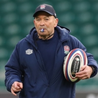 England coach Eddie Jones directs his team during practice in London on Feb. 20. | REUTERS