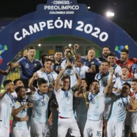 Argentina\'s U-23 team celebrates after winning South America\'s Olympic men\'s soccer qualifying tournament on Feb. 9, 2020, in Bucaramanga, Colombia. | REUTERS