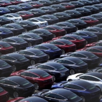 Tesla vehicles for sale in Japan at Yokohama port | BLOOMBERG