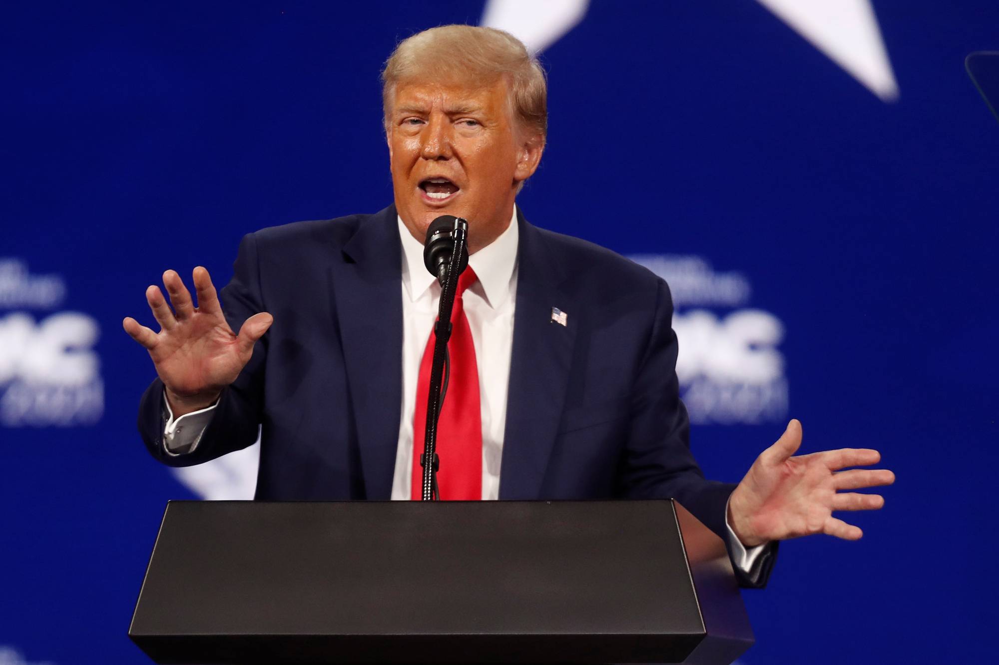 Former U.S. President Donald Trump speaks at the Conservative Political Action Conference (CPAC) in Orlando, Florida, on Feb. 28. | REUTERS 