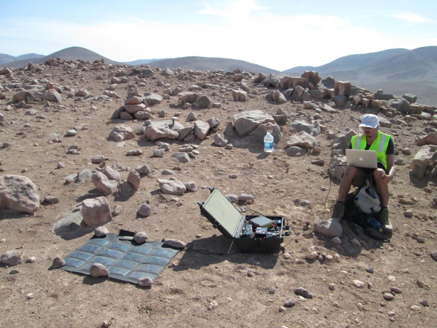 Geophysicist Jonathan Bedford conducts field research in Chile's Atacama Desert. | COURTESY OF JONATHAN BEDFORD 