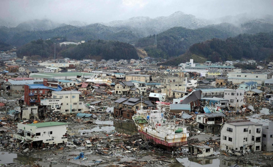 Damage caused by the March 11, 2011, tsunami was extensive it the city of Kesennuma, Miyagi Prefecture. | AFP-JIJI 