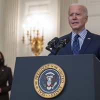 U.S. President Joe Biden delivers remarks in the State Dining Room of the White House in Washington on Saturday. | EPA / VIA BLOOMBERG