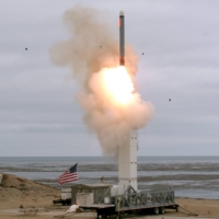 A flight test of a ground-launched cruise missile is conducted on San Nicolas Island, California, in August 2019. | U.S. DEPARTMENT OF DEFENSE / VIA REUTERS