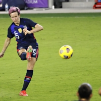 U.S. forward Megan Rapinoe kicks the ball during a SheBelieves Cup match against Argentina in Orlando, Florida. | USA TODAY / VIA REUTERS