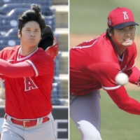 Shohei Ohtani was the Angels\' leadoff hitter and starting pitcher against the Padres in Peoria, Arizona, on Sunday. | KYODO