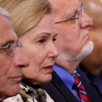 White House coronavirus coordinator Dr. Deborah Birx (second from left) attends a briefing with White House coronavirus task force members Dr. Anthony Fauci of the National Institutes of Health (left), Centers for Disease Control Director Robert Redfield (second from right) and U.S. Surgeon General Jerome Adams at the White House in Washington in April 2020.  | REUTERS