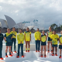 Australian Olympians pose in front of the Sydney Opera House at the unveiling of their team uniforms for the 2020 Tokyo Olympics on Wednesday in Sydney. | REUTERS