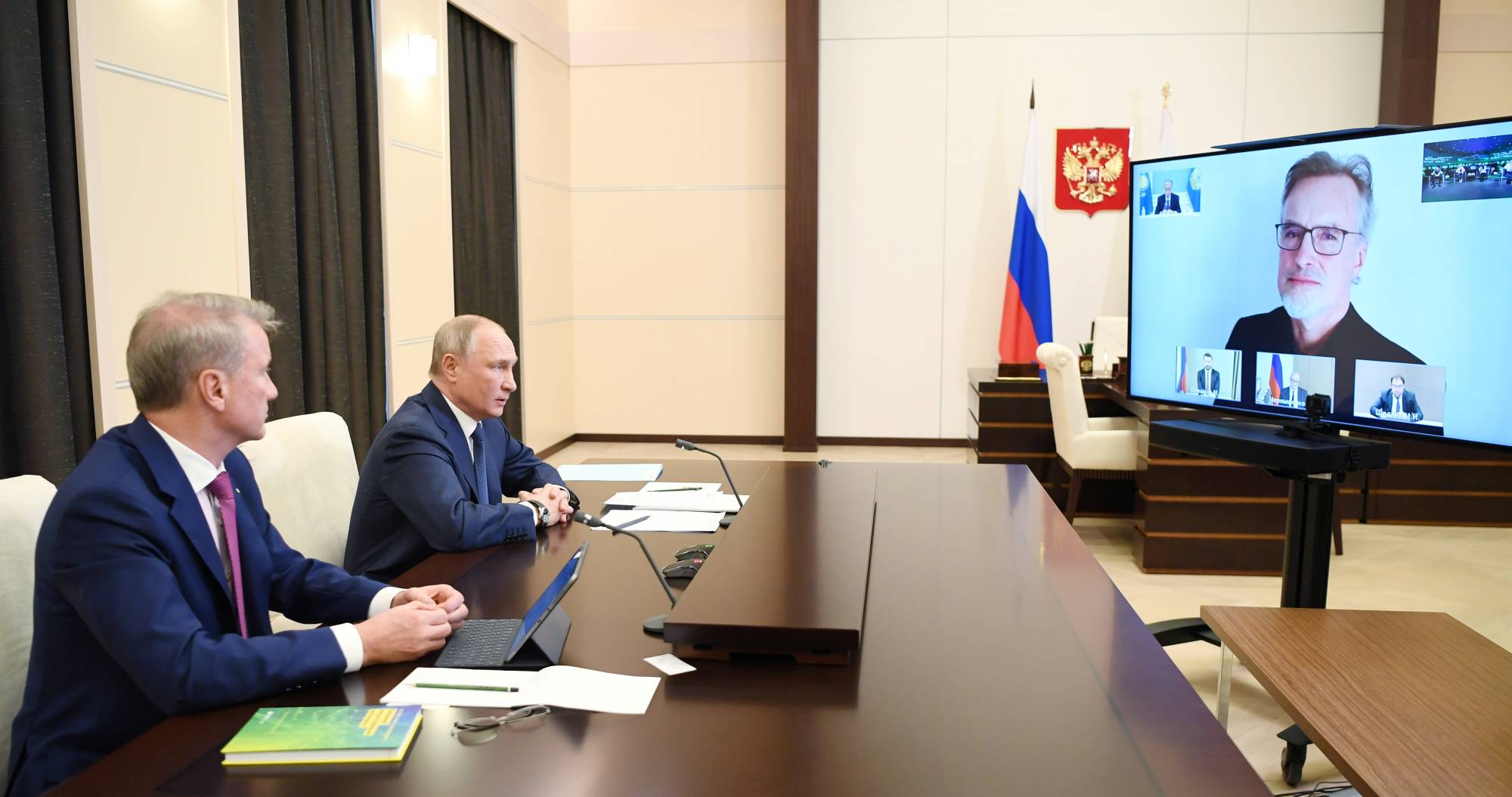 Russian President Vladimir Putin attends a video conference on artificial intelligence in December. Putin said whoever becomes the leader in AI will become the ruler of the world.  | SPUTNIK / KREMLIN / VIA REUTERS