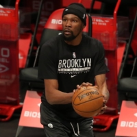 Nets forward Kevin Durant warms up before a game against the Kings at Barclays Center in New York on Feb. 24. | USA TODAY / VIA REUTERS