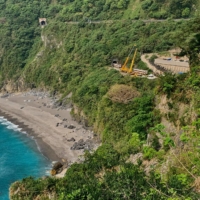 The site of the rail accident near Qingshui Cliff, in the mountains of Hualien in eastern Taiwan | AFP-JIJI