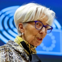 European Central Bank President Christine Lagarde addresses European lawmakers during a plenary session at the European Parliament in Brussels on Feb. 8. | POOL / VIA REUTERS