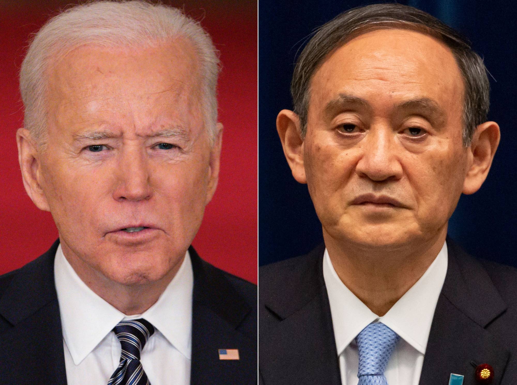 U.S. President Joe Biden will host Prime Minister Yoshihide Suga in Washington on Friday. Suga will be the first foreign leader received at the White House by Biden, who so far has held only virtual meetings with top government officials from other countries. | AFP-JIJI