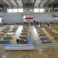 A field hospital being set up Thursday in Nakhon Sawan, Thailand, as the nation deals with a fresh spike of COVID-19 infections.  | ROYAL THAI ARMY / VIA AFP-JIJI