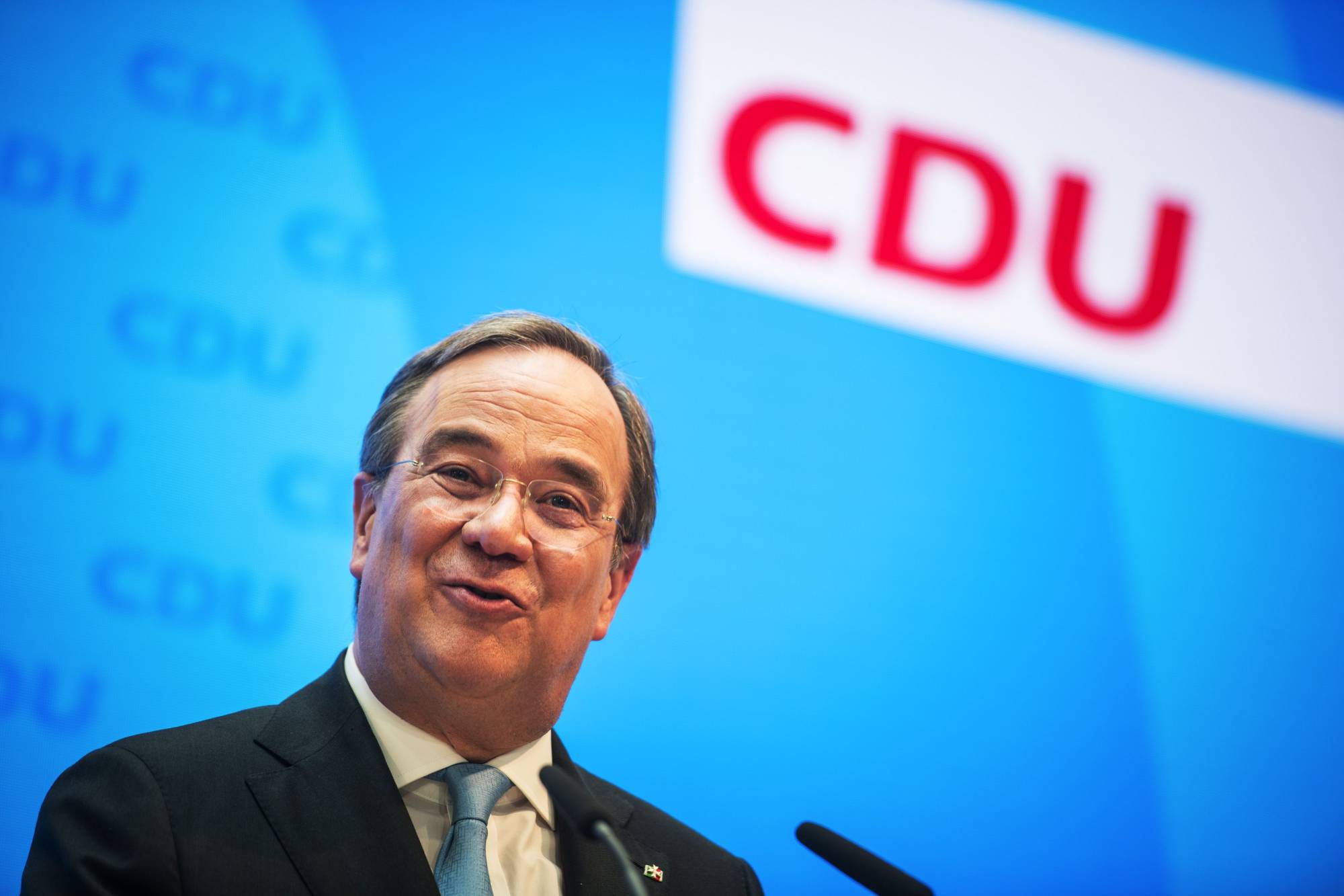 Armin Laschet at a news conference in Berlin on Tuesday | Bloomberg 