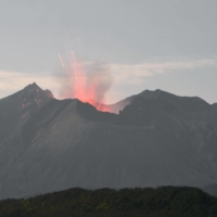 An eruption on Sakurajima as seen from Tarumizu, Kagoshima Prefecture on Sunday morning  | KYODO