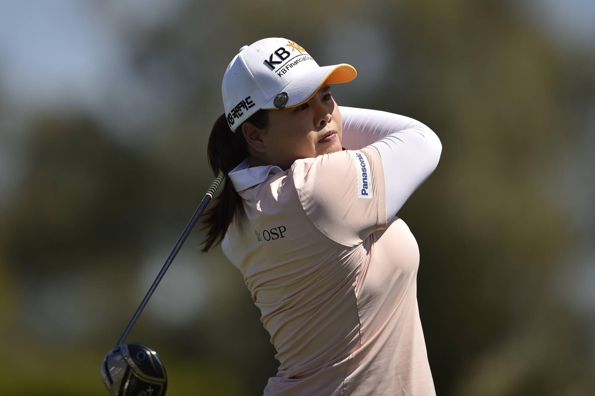 Inbee Park tees off on the third hole during the third round of the ANA Inspiration in Rancho Mirage, California, on April 3. | USA TODAY / VIA REUTERS