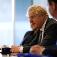 British Prime Minister Boris Johnson is interviewed in Hartlepool, England, on April 23.  | POOL / VIA REUTERS