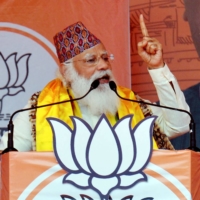 Indian Prime Minister Narendra Modi speaks at a rally on the outskirts of Siliguri, India, on April 10.  | AFP-JIJI