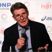 World Athletics President Sebastian Coe speaks during a news conference after an Olympic marathon test event in Sapporo on Wednesday. | REUTERS