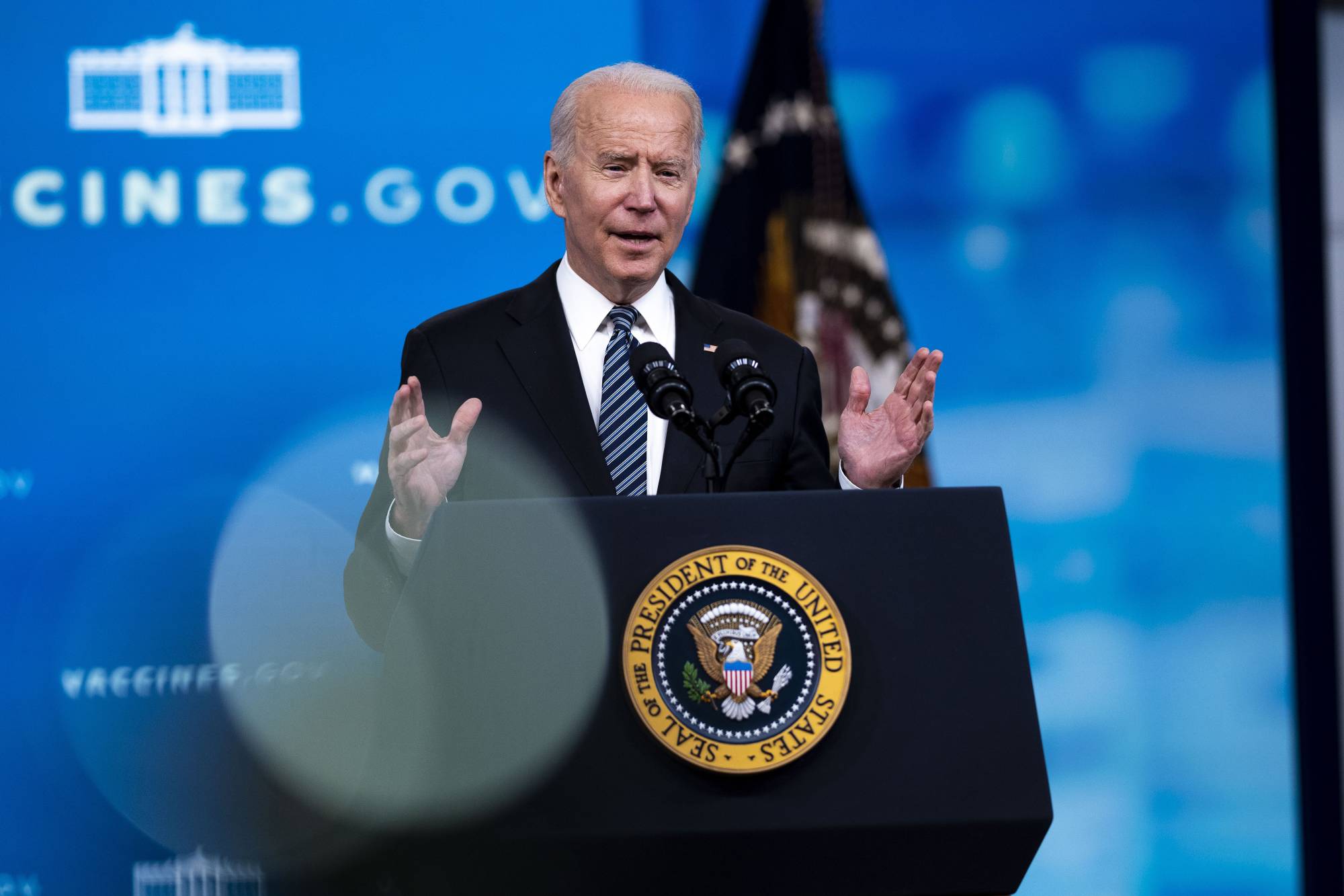 U.S. President Joe Biden speaks on the White House grounds in Washington on Wednesday. | Doug Mills / The New York Times
