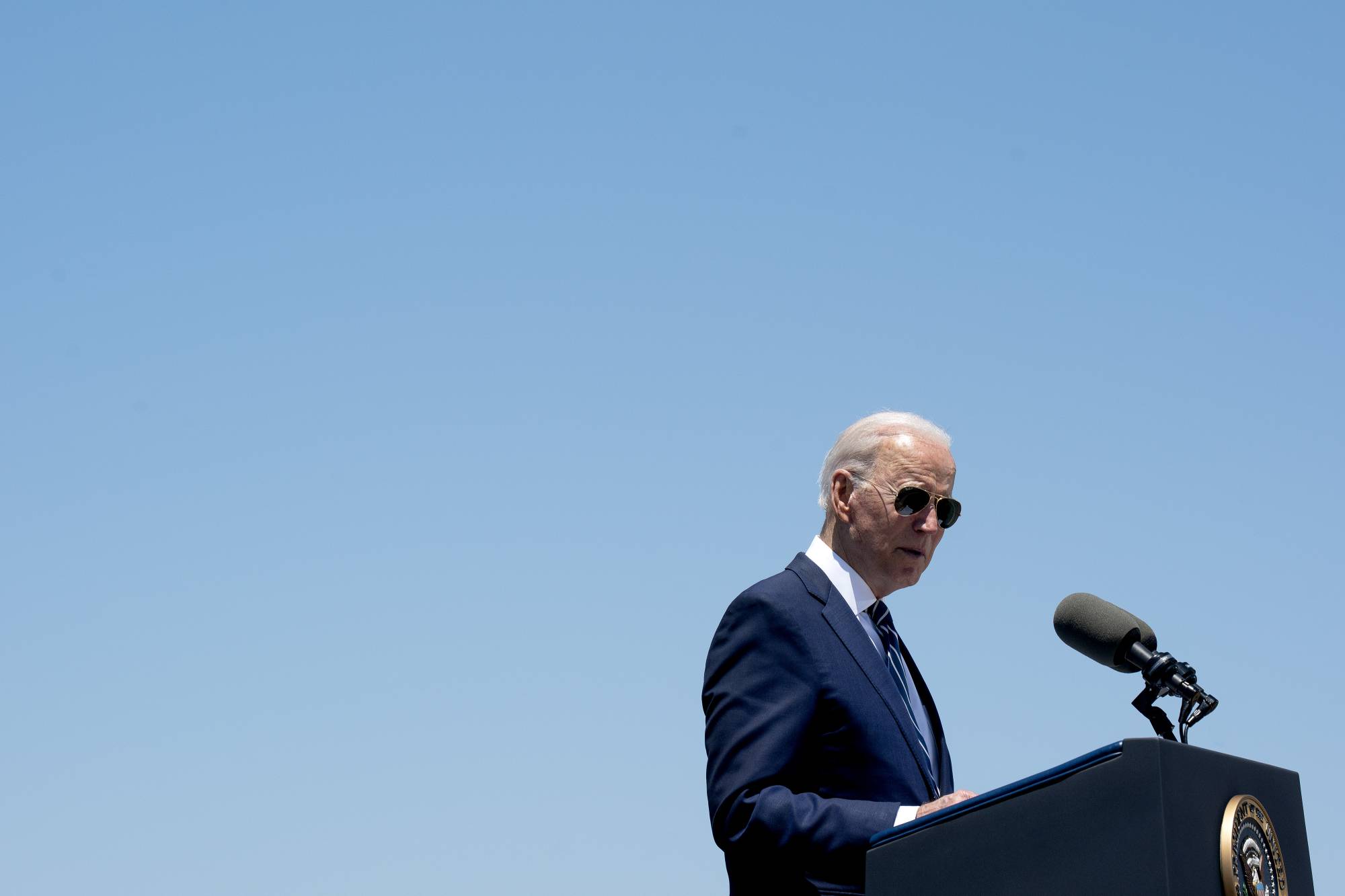 U.S. President Joe Biden delivers remarks on the American Jobs Plan in Lake Charles, Louisiana, on May 6.  | STEFANI REYNOLDS/THE NEW YORK TIMES