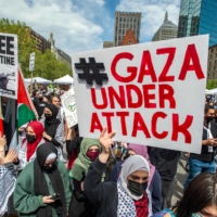 Demonstrators rally to support Palestine in Boston on Saturday.  | AFP-JIJI