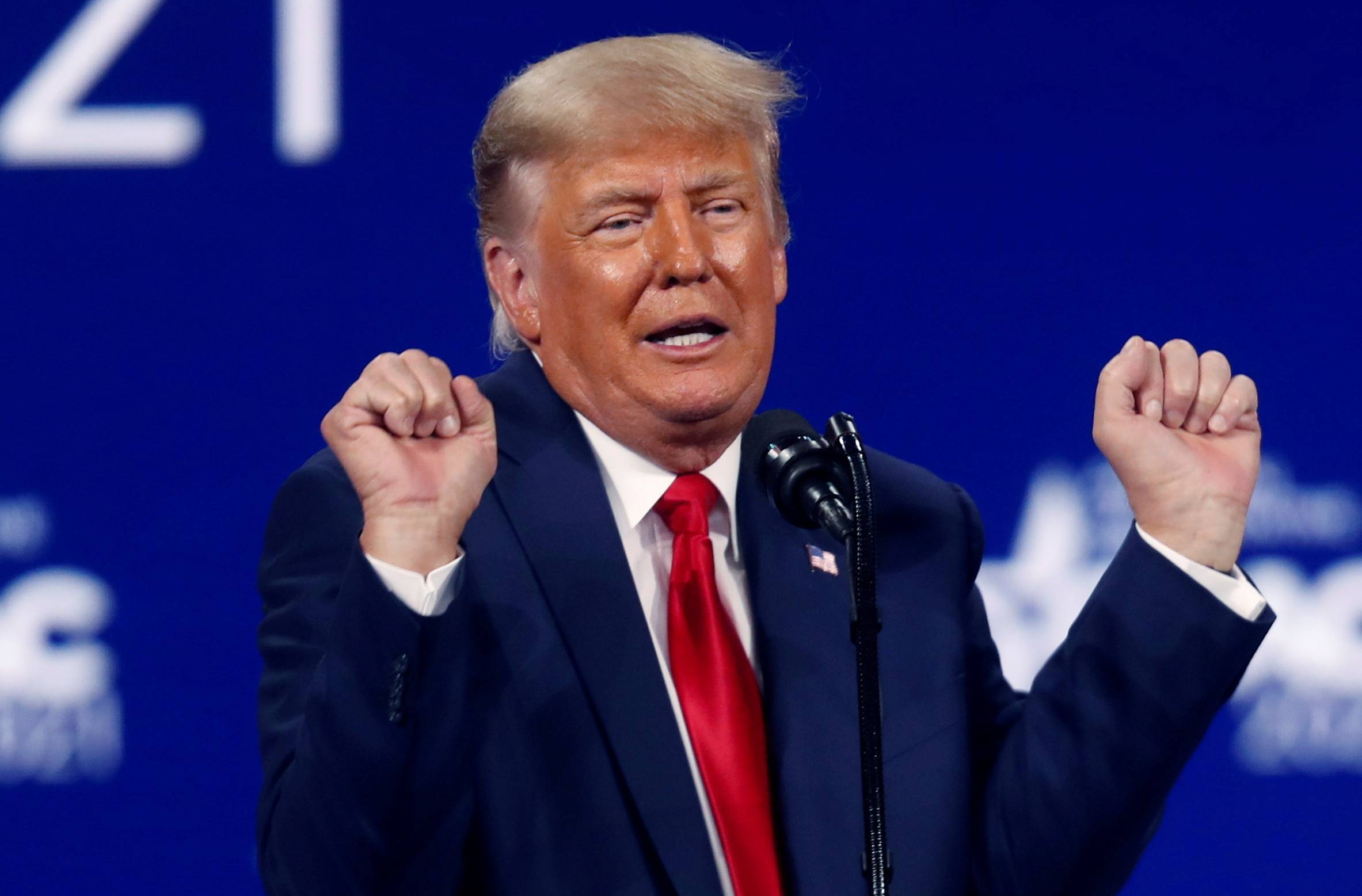 Former U.S. President Donald Trump speaks at the Conservative Political Action Conference in Orlando, Florida, in February. | REUTERS