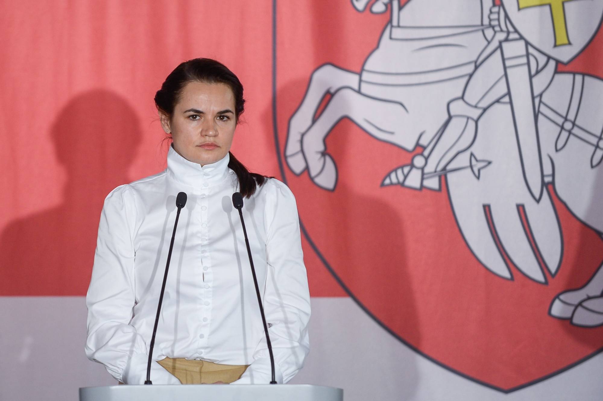 Exiled Belarus opposition leader Sviatlana Tsikhanouskaya attends a meeting at the Belarus house in Warsaw, Poland, in September 2020.  | GETTY IMAGES / VIA BLOOMBERG 