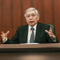 Bank of Japan Gov. Haruhiko Kuroda speaks during an interview at the central bank\'s headquarters in Tokyo on Thursday. | BLOOMBERG